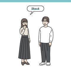 シンプルな男女のネガティブな立ち姿セット　イラスト素材