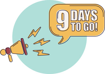 Number 9 of days left to go. Badge with, sale, landing page, banner. Icons with color shapes.