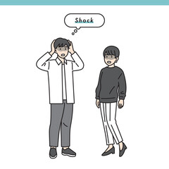 シンプルな男女のネガティブな立ち姿セット　イラスト素材