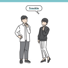 シンプルな男女のネガティブな立ち姿セット　イラスト素材