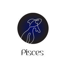 Astrological zodiac Pisces sign in line art style on dark blue Zodiak astrology symbol