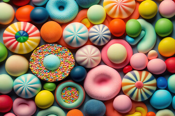 Fototapeta na wymiar a bunch of doughnuts that are all different colors and sizes of doughnuts on a surface of different shapes and sizes and sizes. generative ai