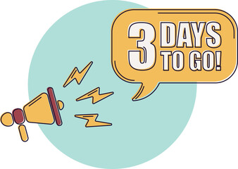 Number 3 of days left to go. Badge with, sale, landing page, banner. Icons with color shapes.