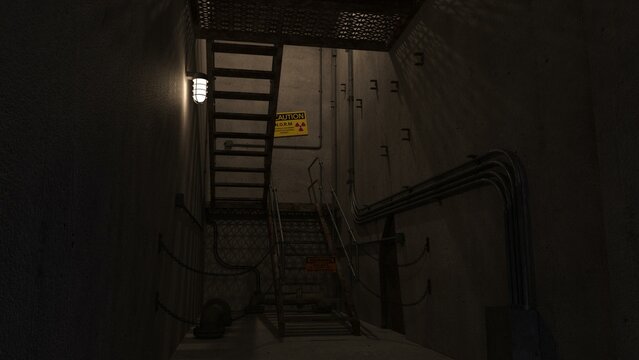 3d-illustration of an empty and scary nucelar facility corridor