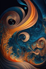 beautiful warm colors deep blue waves imagination abstract Generative AI
