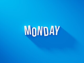 Monday white text word on blue background with soft shadow