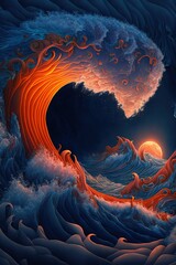 beautiful warm colors deep blue waves imagination abstract Generative AI