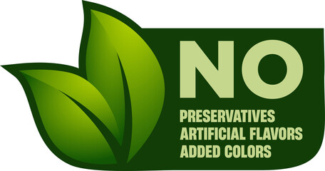 No artificial Flavors, Preservatives, added colors - Flat green vector pictogram for food labeling