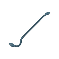 Long iron crowbar flat vector illustration. Cartoon drawing of instrument for repair work isolated on white background. Carpentry, construction concept