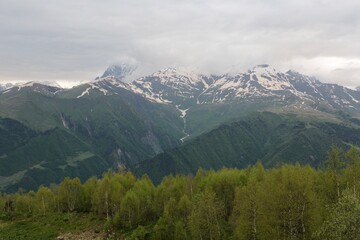mountains with snow and clouds, Caucasus, Georgia