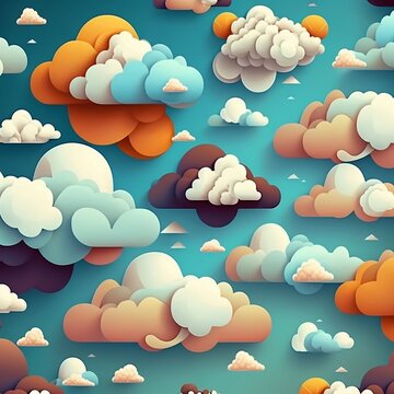Paper cutout of clouds in a blue sky, generative AI