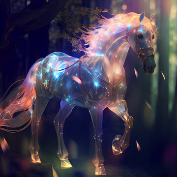 Beautiful glowing crystal horse illustration
