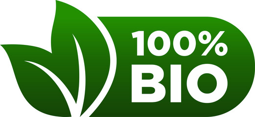 100% bio label vector green, 100 percent bio stamp