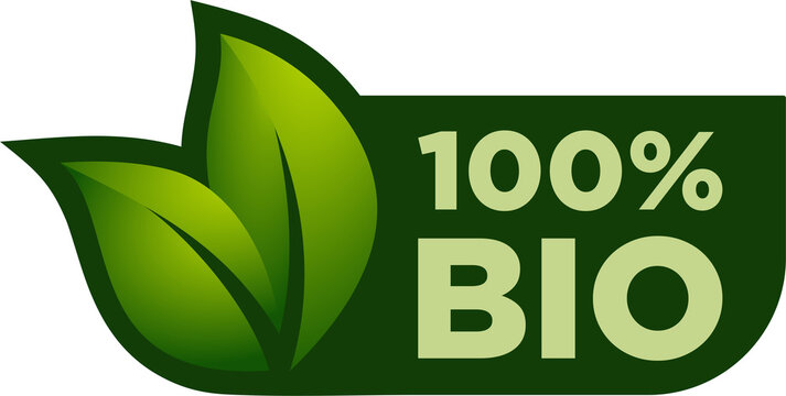 100% bio label vector green, 100 percent bio stamp