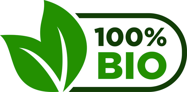 100% bio label vector green, 100 percent bio stamp