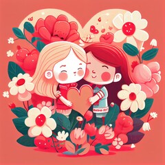 Generative Ai illustration of An adorable and endearing cartoon character for Valentine's Day, love, hearts, flowers, romance, happy, cheerful, joyful, fun, playful, lighthearted, sweet