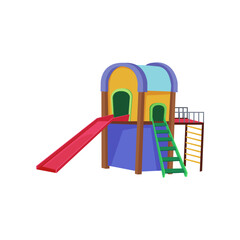Playhouse with slide and ladder for kids vector illustration. Children game zone or daycare object isolated on white background. Childhood, entertainment, leisure concept