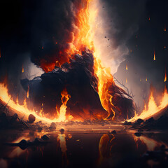 Abstract fire in the mountains in dark style created with Generative AI Technology