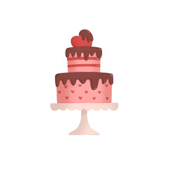 Beautiful  pink two tiered cake with heart on a stand illustration