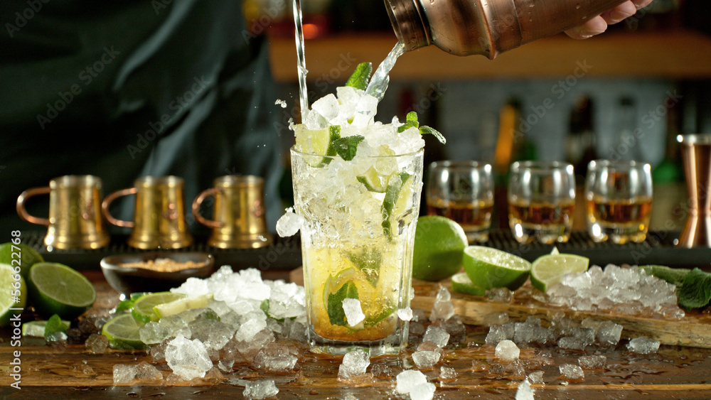 Poster Preparation of mojito drink on bar counter.