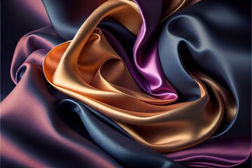 Obraz na płótnie Canvas Generative AI illustration of soft silk colorful fabric, texture and background