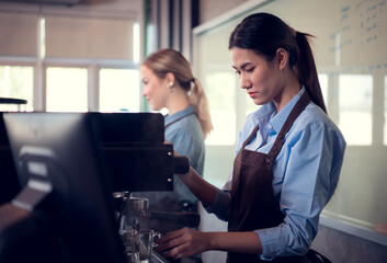 Fototapeta premium The coffee shop business brings joy, fun, and pride to young people who desire to manage their own business.