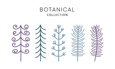 Minimalist branches for logo or tattoo. Hand drawn line wedding herb, elegant wildflowers. Minimal line art drawing