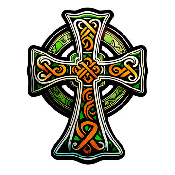 Celtic cross with cartoon-style ornament sticker
