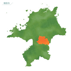 水彩風の地図　朝倉市