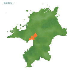 水彩風の地図　筑紫野市