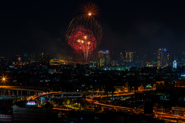 The blurred background of fireworks (light trails) is beautiful at night, seen in the New Year holidays, Christmas events, for tourists to take pictures during public travel.