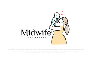 mother and baby stylized vector symbol, mom hugs her child logo template.mother day logo design