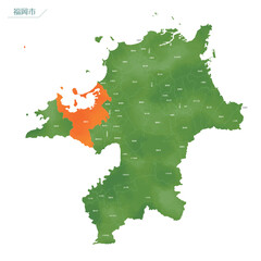 水彩風の地図　福岡市