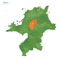 水彩風の地図　飯塚市