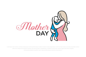 mother and baby stylized vector symbol, mom hugs her child logo template.mother day logo design