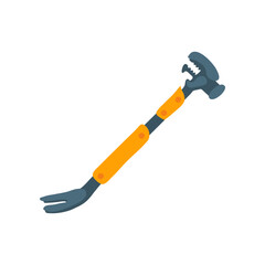 Crowbar and nail puller flat vector illustration. Cartoon drawing of instrument for repair work isolated on white background. Carpentry, construction concept