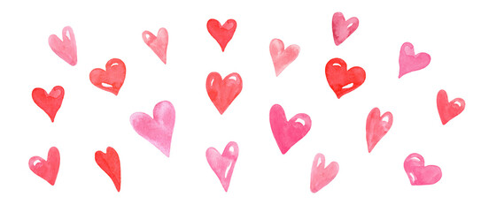 Valentine's Day banner with hand-painted hearts. Illustration made in watercolor style. Holiday background. PNG clipart with transparent background. - 566629535