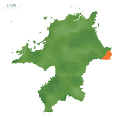 水彩風の地図　上毛町