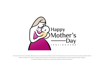 mother and baby stylized vector symbol, mom hugs her child logo template.mother day logo design