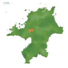 Fototapeta premium 水彩風の地図 宇美町