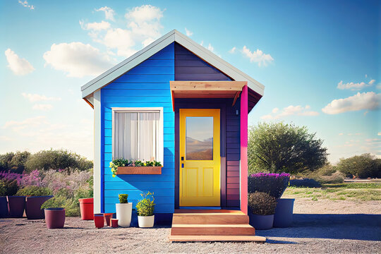 Colorful Tiny House Building As Exterior Design Concept Illustration (Generative AI)