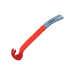 Red and black crowbar flat vector illustration. Cartoon drawing of instrument for repair work isolated on white background. Carpentry, construction concept