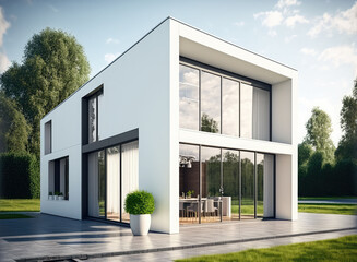 Fototapeta na wymiar Modern luxury villa exterior in minimal style
