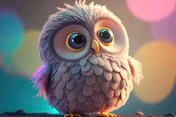 Gardinen Cute 3D owl character over pastel background made with Generative AI. © Ladanifer