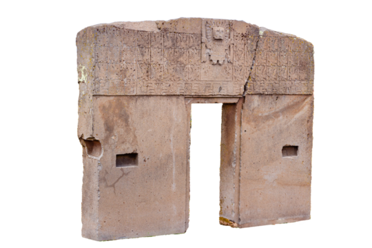 La Puerta del Sol sobre fondo blanco, ubicado en Tiwanaku, La Paz - Bolivia al borde del lago Tititcaca
