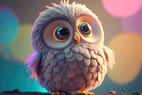 Cute 3D owl character over pastel background made with Generative AI.