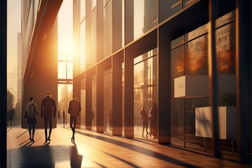 Urban Lifestyle: Golden Hour city with Young Professionals Living and Working hour. Generative Ai.