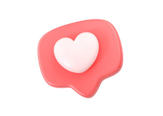 3d social media love heart bubble render - message red heart for ig blog, chat and network speech on mobile phone
