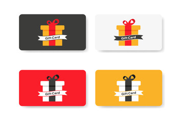 Gift card . Set of Loyalty cards . Vector icon . Shopping gift cards template collection with gift box .Voucher .  10 eps