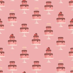 Cute pink cake seamless pattern illustration 